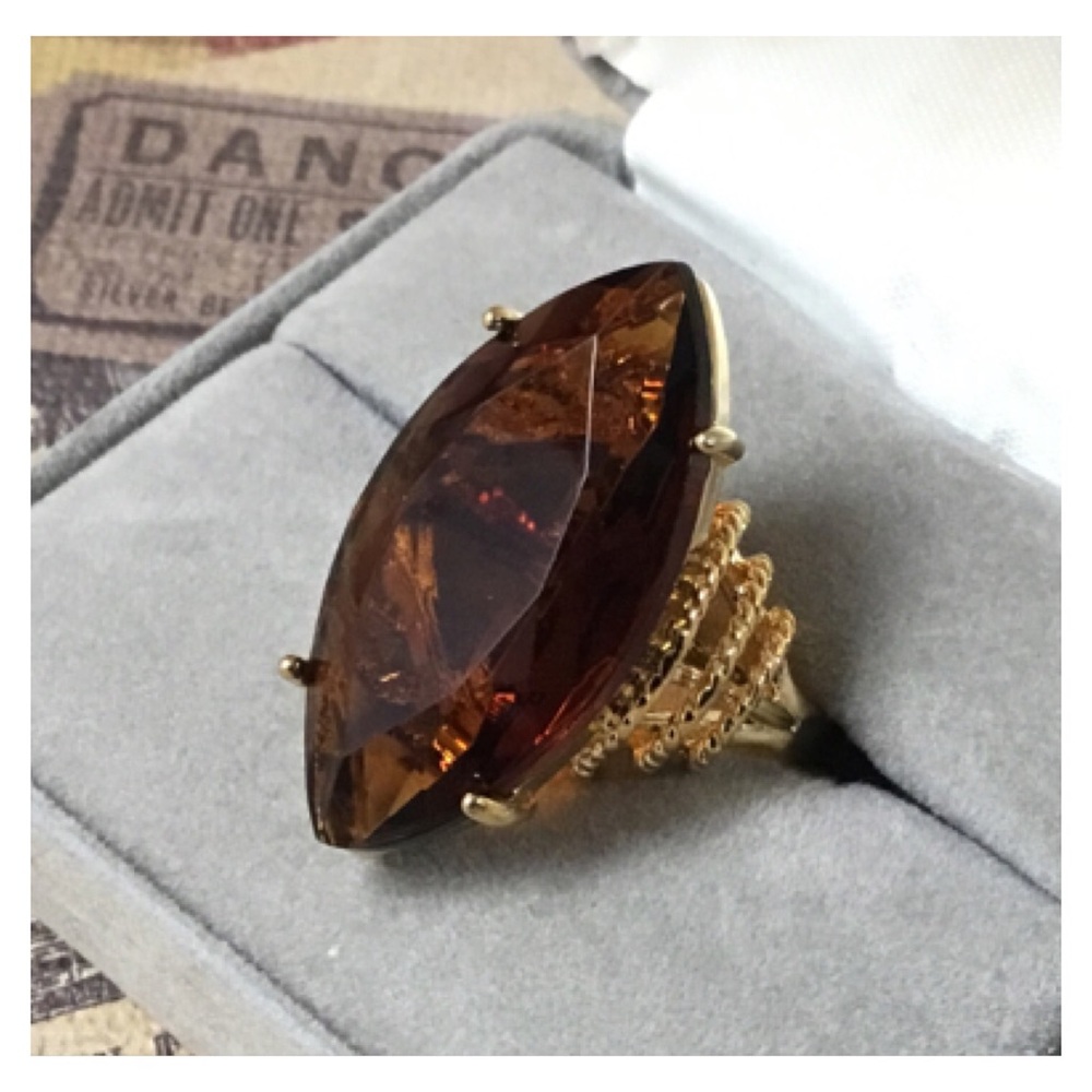Large Chocolate Gem Gold Statement Ring - image 2